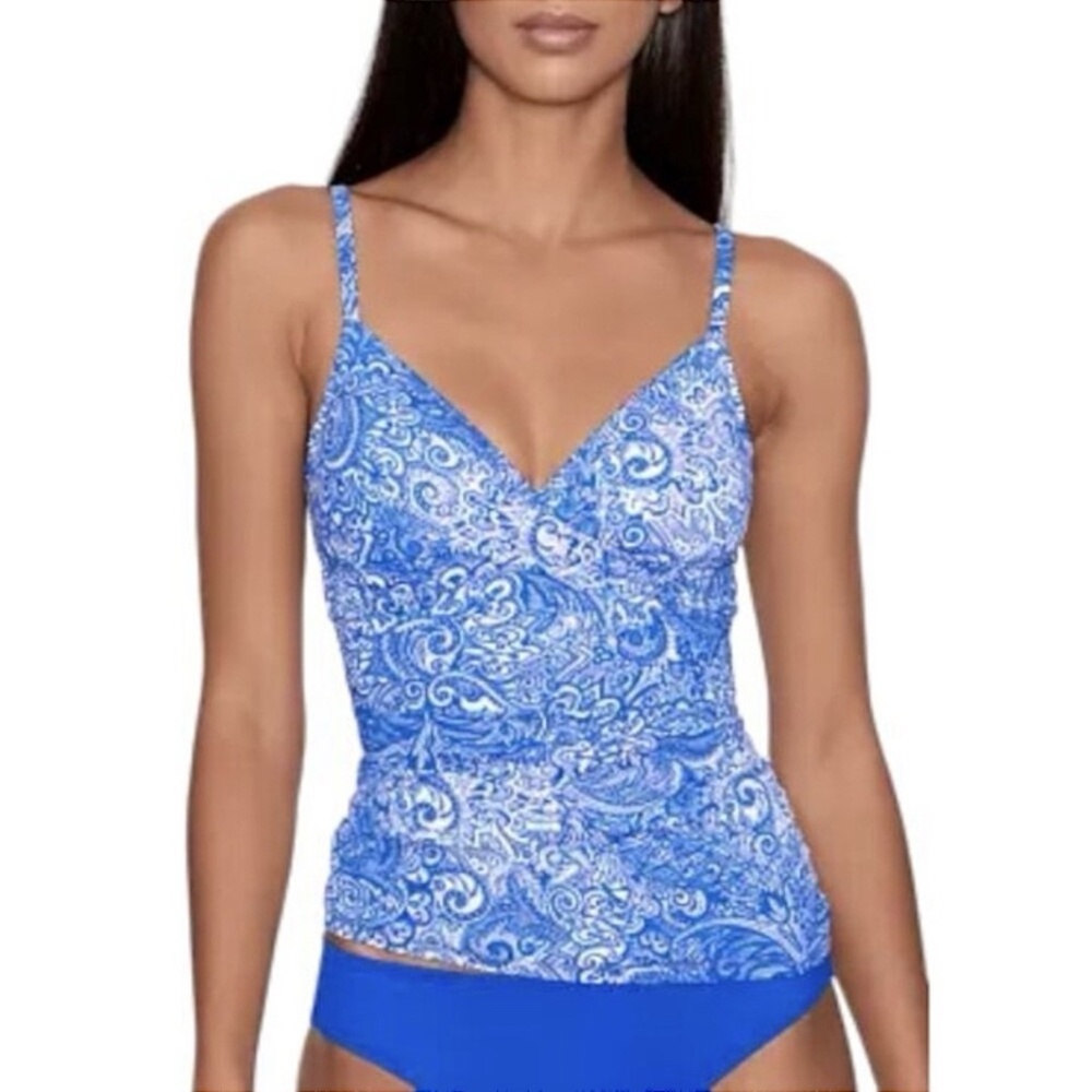 Lauren Ralph Lauren Tankini Top Swimsuit Blue Paisley Underwire Size 10 New